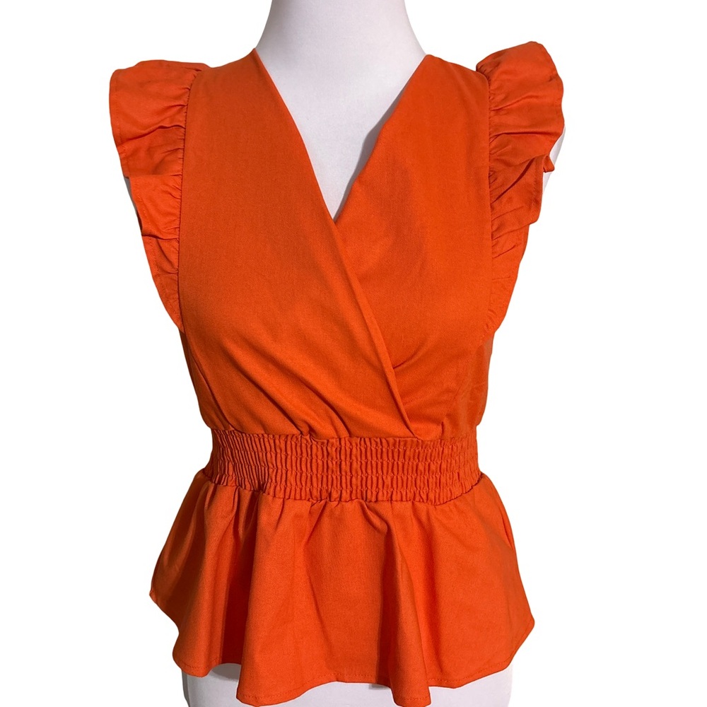Monteau Orange Ruffle Wrap Blouse